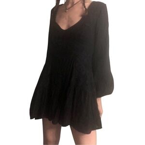 Free People Mini Dress Sz S Black Whimsigoth Boho Grunge Patchwork Cottagecore